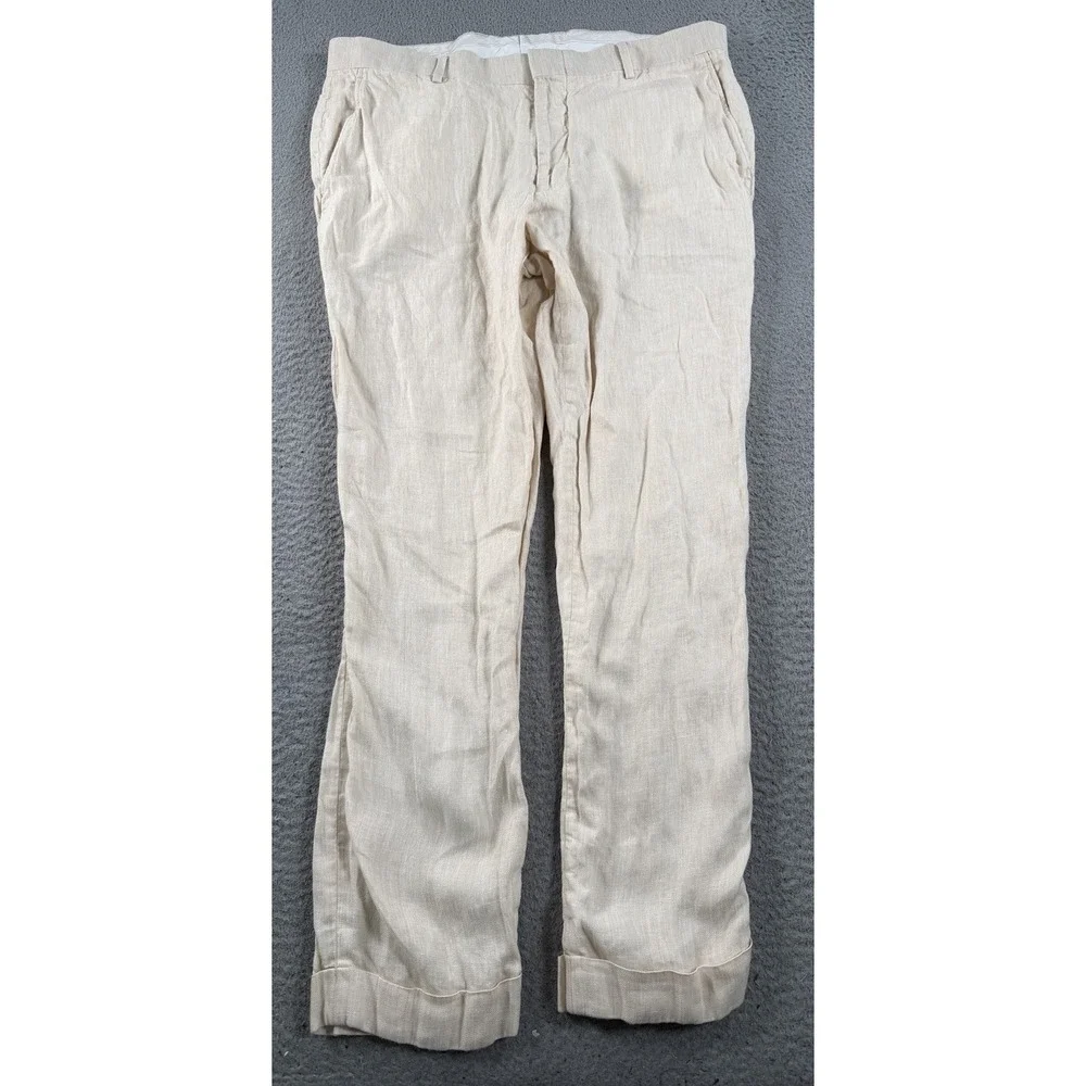 Baird McNutt Linen Pants Men's 36x30 Murano Alex Beige Slim Fit Summer Light